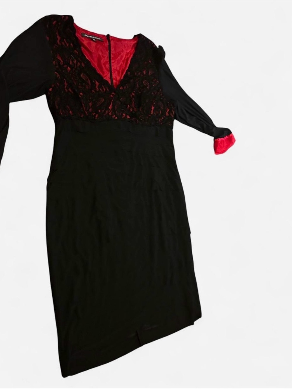 Jones New York Black Dress with Red Lace Bodice